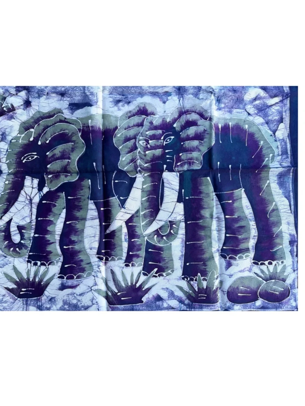 Handmade Elephant Batik Wall Hanging And A Scarf in Indigo and Olive